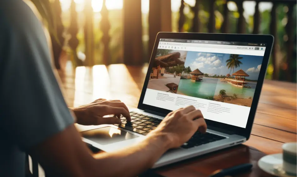 Man immersed his work sitting table using laptop computer